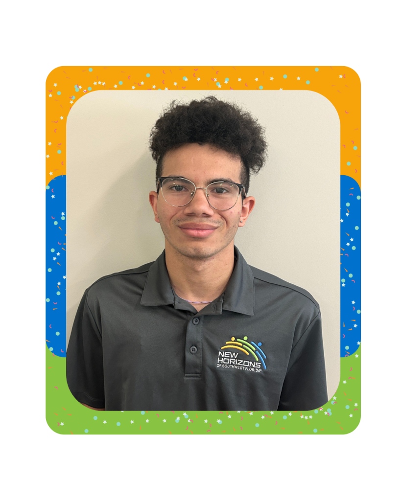 New Horizons of SWFL teen smiles and wears a gray New Horizons polo.